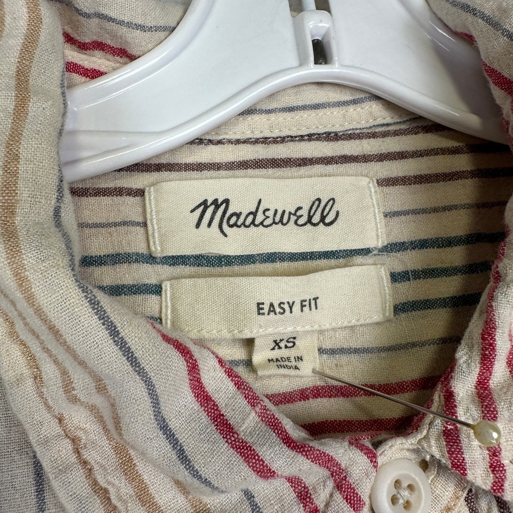 Madewell Easy Fit Striped Shirt Short Sleeve Button Up Women's size XS - Picture 7 of 10